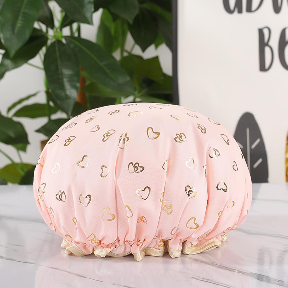 Double-layer Water-proof Shower Cap Antifouling Kitchen Hair Cover Bathroom Bath Hat Elastic Comfortable Design Fashion