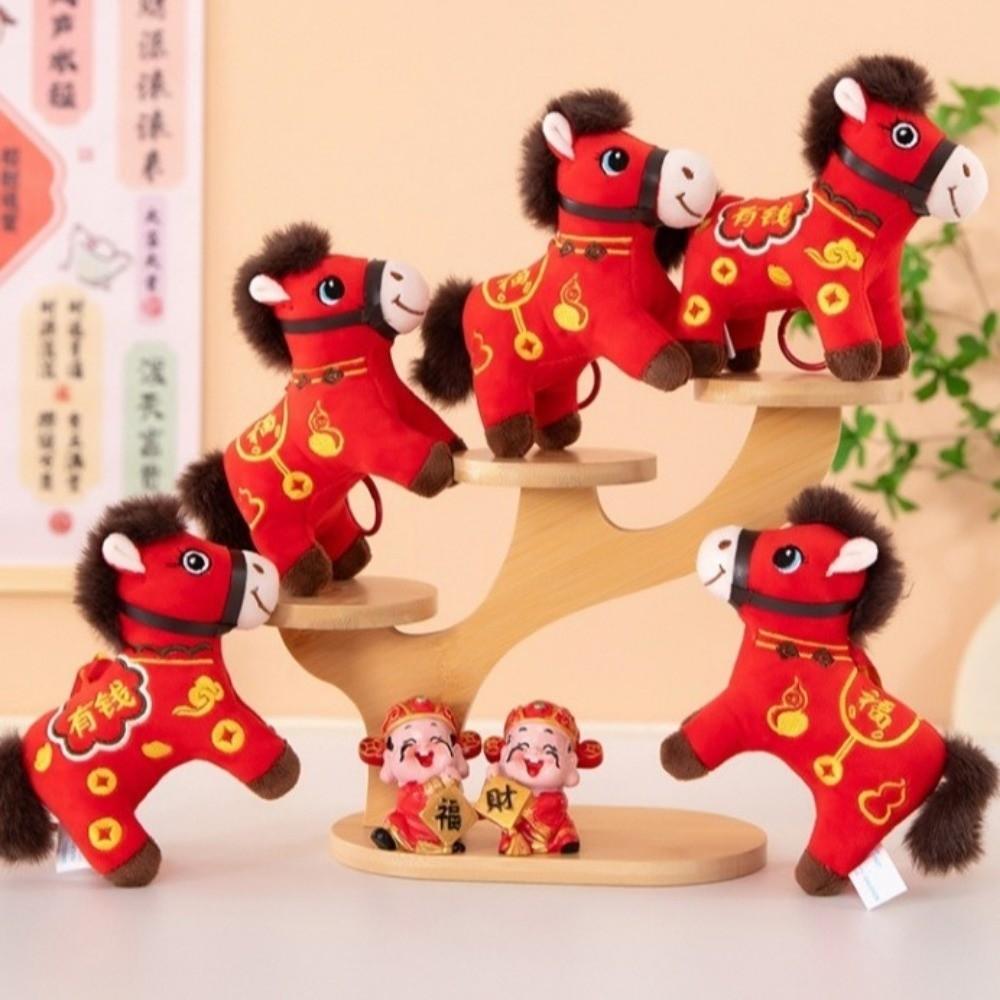 Red Color Plush Horse Keychain Plush Materia Zodiac Pony Figurine Horse Doll Pendant  Bag Pendant