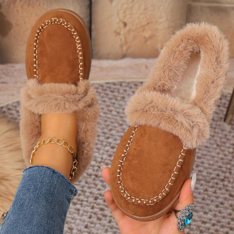 Women's Retro Fuzzy Round-Toe Cotton Shoes - Fleece-Lined, Thickly Padded, Flat Sole. Stylish, Versatile & Cozy Winter Footwear, Ideal for Wholesale