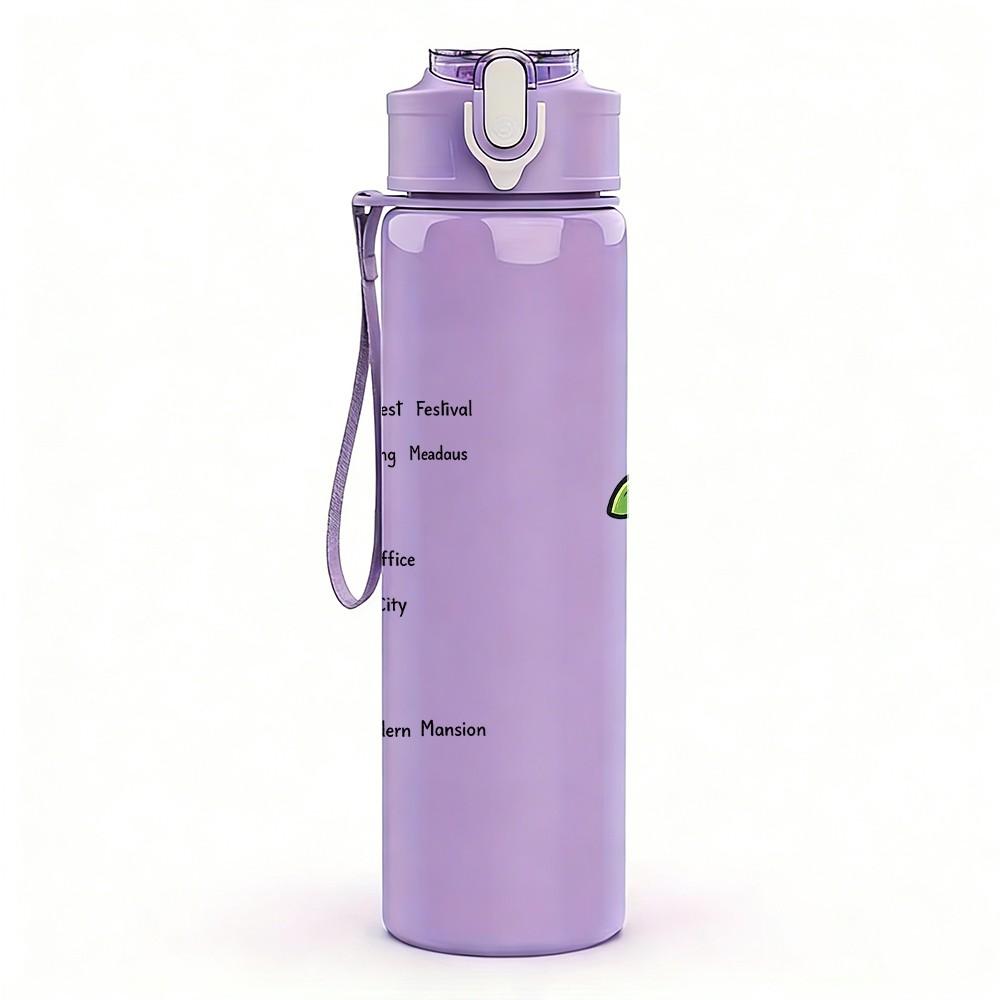 1PC Rose In Vase Letter Print 750ml Color Plastic Sports Water Bottle Leakproof Flip Straw Lid Suitable for Sports Office Home Use