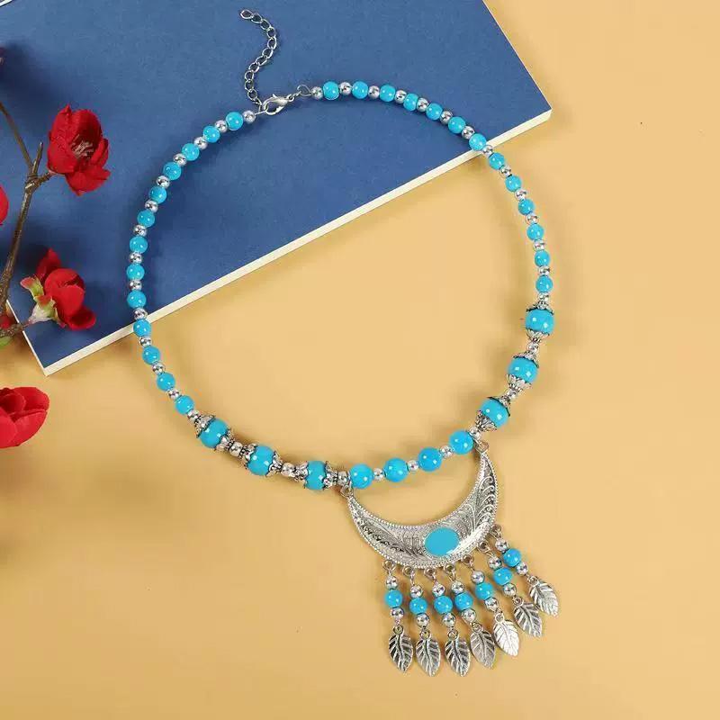 1PC Long Chain Ethnic Style Hair Jewelry Headpieces Forehead Dancing For Women Leaf Tassel Necklace Bohemia Headwear
