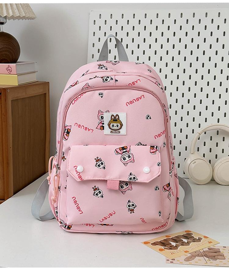 

Школьный рюкзак для учеников начальной и средней школы. Милый рюкзак с мультяшным принтом из ткани Лабу. Повседневный универсальный рюкзак. Рюкзак в стиле колледжа. Small розовый