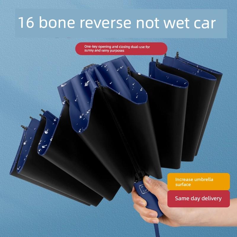 16 Bone Automatic Umbrella Men's Large Reverse Sun Umbrella Sun Protection UV Protection Sunshade Umbrella for Women Rain Or Shine Dual-Use Umbrella