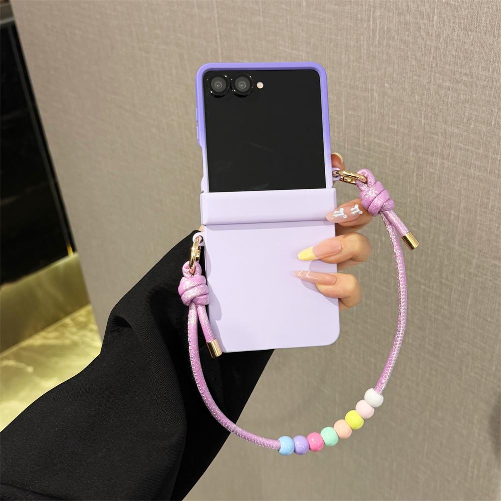 Farbverlauf Hard Shell Vollschutz Mit Buntem Perlen-Handgelenkband Handyhülle Für Samsung Galaxy Z Flip 8 7 FE 6 5 4 3