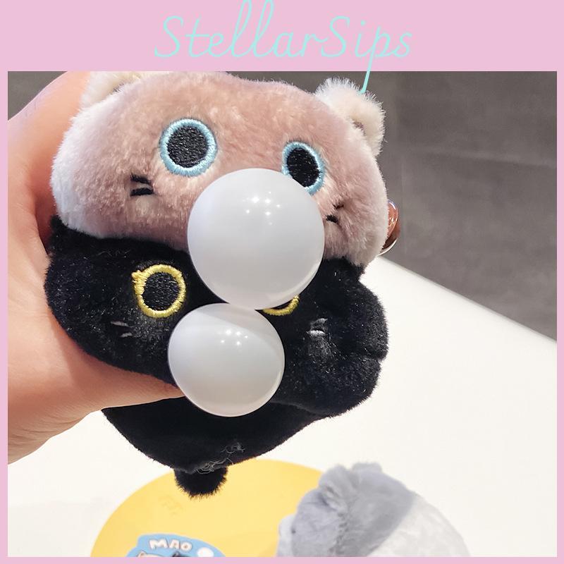 Plüsch Charmante Katze Fisch Blasenblasender Schlüsselanhänger im Cartoon-Stil Ideal für Schlüsselliebhaber Kette