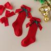 Red Kids Red Socks Cotton Bow Middle Tube Socks Soft Baby Middle Tube Socks  Autumn Winter