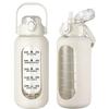 2024 New 946ml/1656ml/1892ml Glass Bottle With Silicone Straw Sleeve And Time Marker Camping Home Office Gym Glass Water Bottle