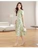 Mint Mambo Green Floral Two-Piece French Style Slim Waist Summer Dress