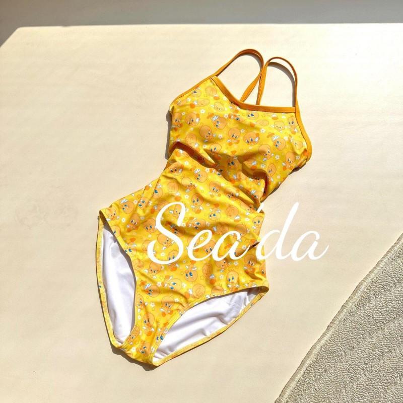 Sea  da Little Yellow Duck Duckling Pattern Double-layer Low-opening Racing One-piece Swimsuit M