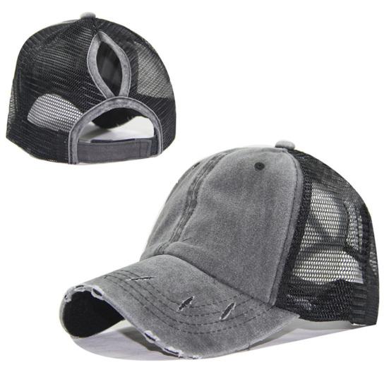 Women Ripped Anti UV Mesh Ponytail Hat Adjustable Breathable Sports Baseball Cap