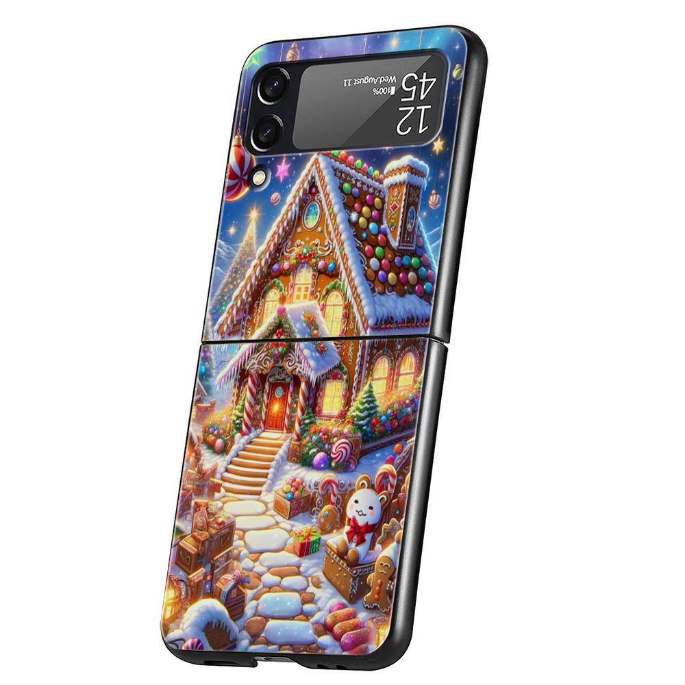 New Year Christmas Hard PC Phone Case For Samsung Galaxy Z Flip 6 5 4 Black Cover For Galaxy Z Flip 3 Foldable Shockproof Capas