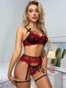 European and American new sex underwear sexy female lace mesh safflower embroidery sex suit with steel ring