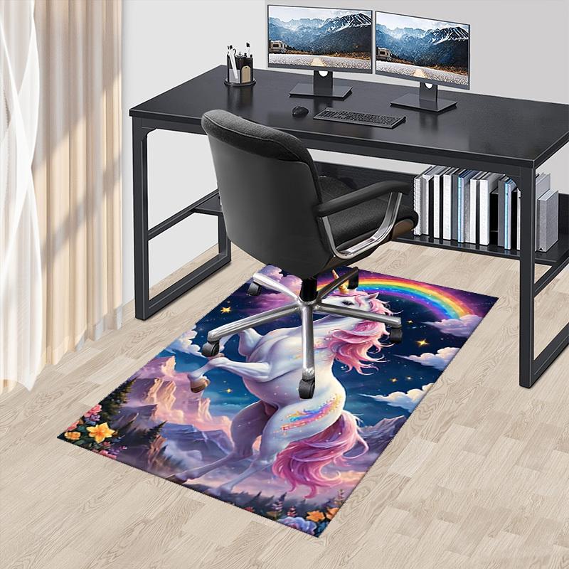 1pc Unicorn Rainbow Office Chair Mat - Anime Cartoon Design, Non-Slip Carpet for Home and Office Decor, Suitable for All Seasons.H019