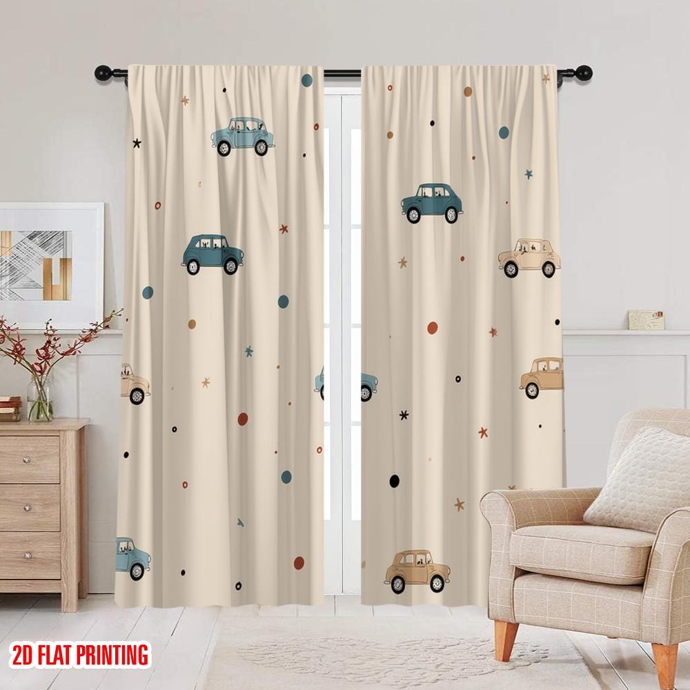 2D Flat Printing 2pcs Curtain Cute Cars Wallpaper Fabric Without Electricity Party Decorations Use for Outdoor Holiday