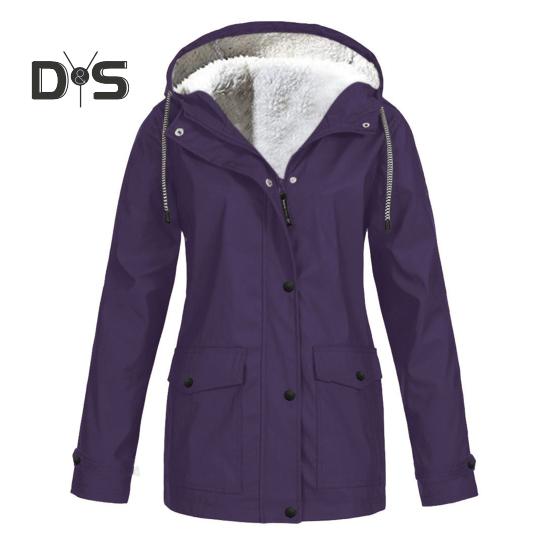 

Женское зимнее пальто с флисовой подкладкой, капюшоном, застежкой-молнией на кнопки, верхняя одежда средней длины, большого размера, однотонная парка с карманами, теплая пуховая куртка XL фиолетовый