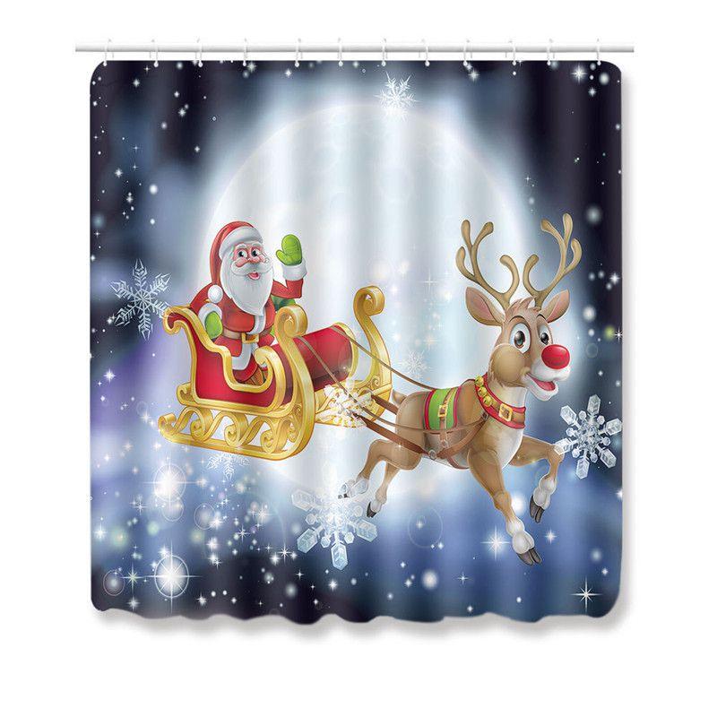4pcs Shower Christmas Curtain Toilet Cushion Set Cover Mat Pad Rug Xmas Bathroom