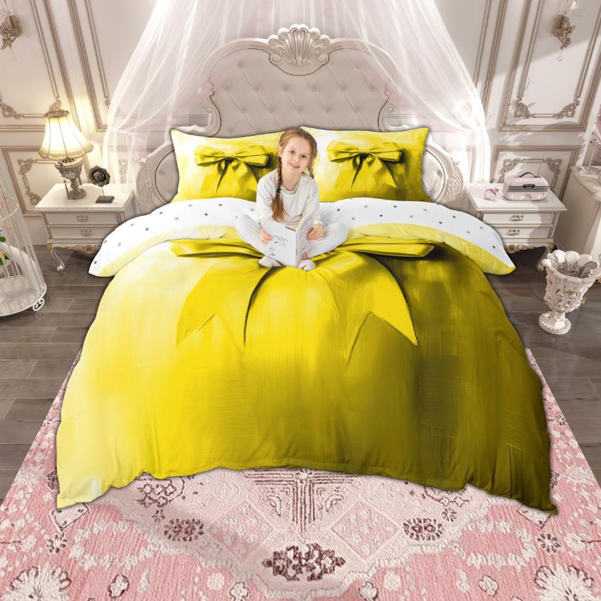 Homewish Aquarell Schleife Bettbezug Set 2-teilig/3-teilig, Mädchen Schleife Bettwäsche, Prinzessin Ombre Schleifenband Bettdeckenbezug Set