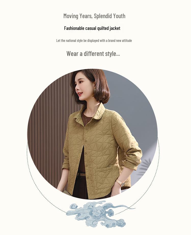 Women's Argyle Embroidered Quilted Cotton Jacket - Korean Style, Loose Fit, Small Size, Winter Outerwear