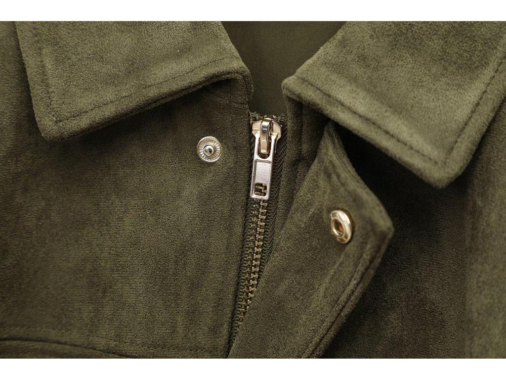2025 Spring Bestseller: Green Suede Bomber Jacket Coat