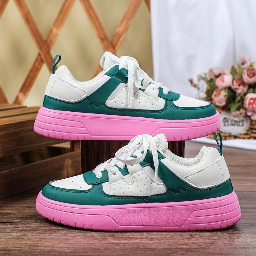 Trendige Sneakers mit dicker Sohle im koreanischen Stil – bequeme Sportschuhe zum Schnüren für Damen