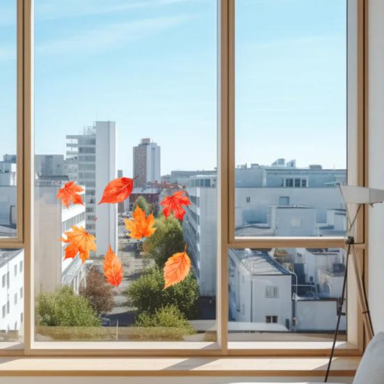 Watercolor Maple Leaf Static Cling Window Sticker, Removable & No Adhesive Home Decor, Decorative Glass Decal for Bedroom and Balcony