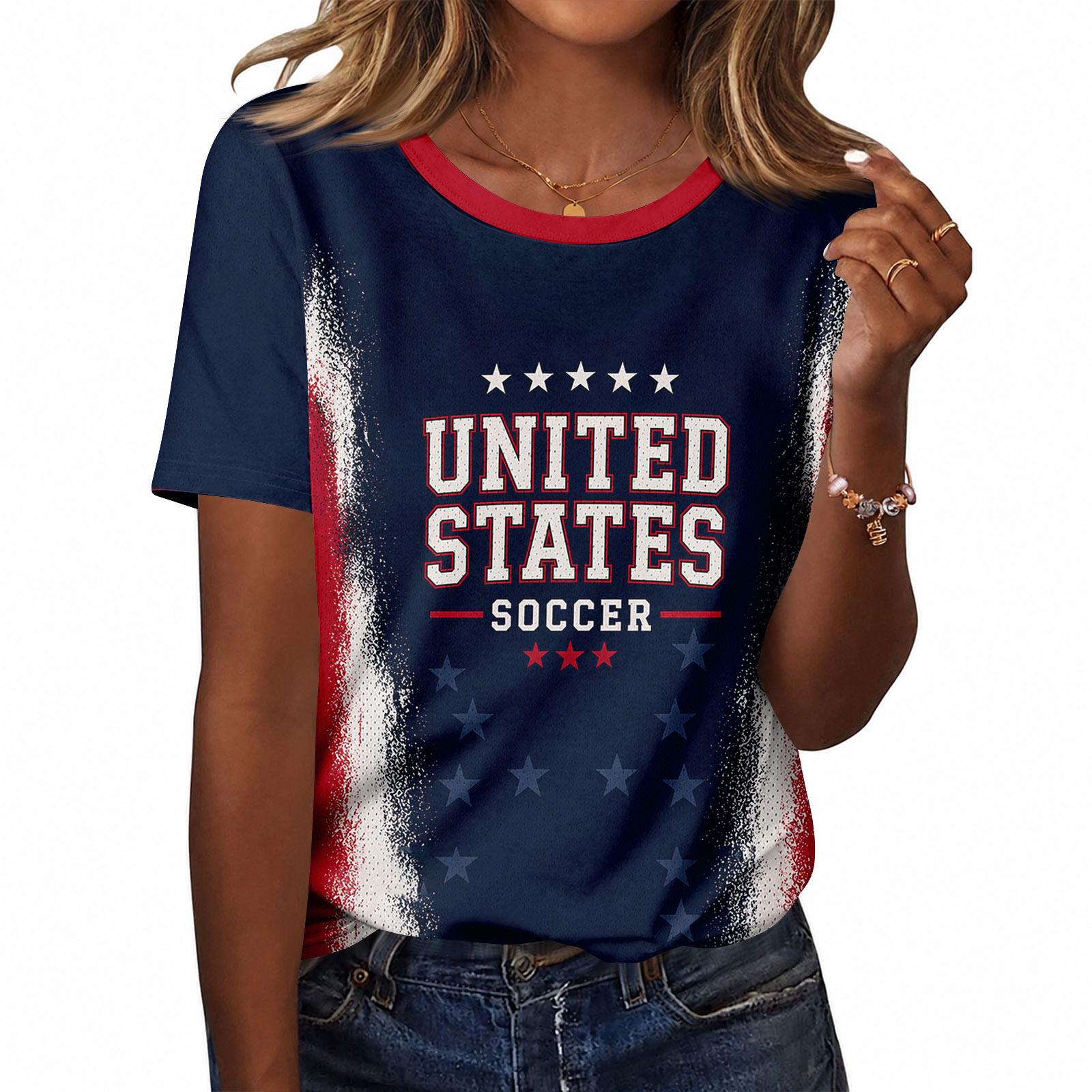 Women s Casual Letter Print V-Neck Short Sleeve T-Shirt L