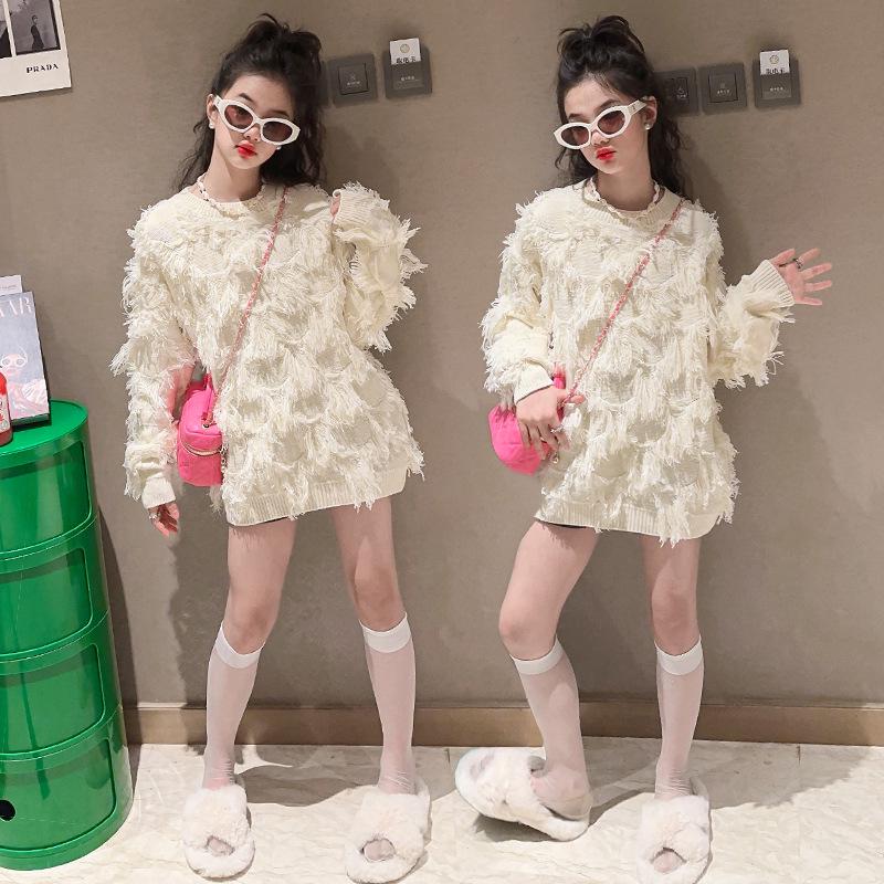 

Girls Fashionable Handmade Tassel Sweater - Autumn/Winter 2025 Collection 140 cm молочный белый