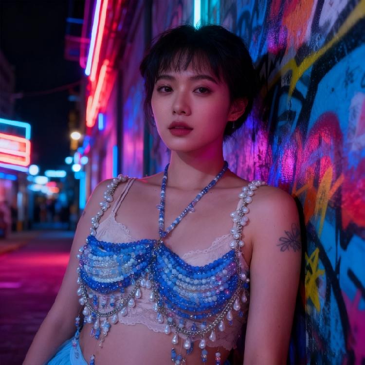 Women's Gradients Body Chain Jewelry Bra Colorful Beaded Tassels Halter Neck Crop Top For Dancing and Festivals Wear