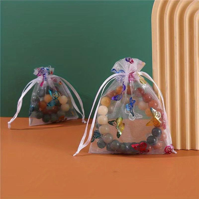 50 Stück Elegante Schmetterlings-Netz-Kordelzugbeutel - Perfekt für Schmuck, Süßigkeiten und Geschenkverpackungen - Doppeltes Verschlussdesign für sichere Aufbewahrung