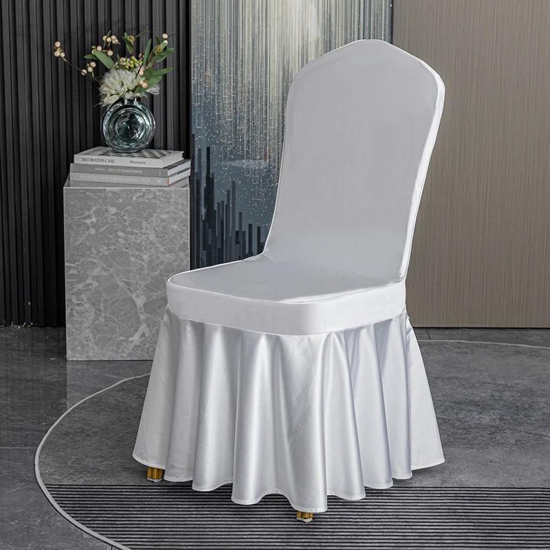 

Thicken Elastic Pleated Hem Dining Chair Cover Non-slip Slipcover Solid Color Light Luxury Banquet Chair Cover Hotel Decor 1PC
