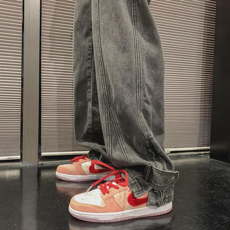 Calça Jeans Masculina de Verão Moda Retro Rasgada de Perna Larga