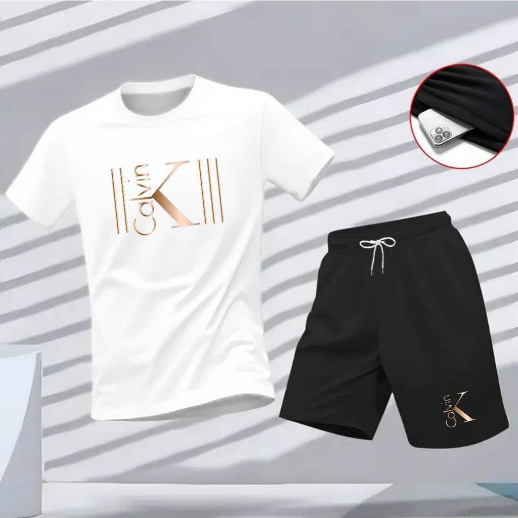 "2025 Men's Breathable sports pattern Printed T-shirt Casual Fashion short-sleeved T-shirt Summer streetwear top Two-piece set.