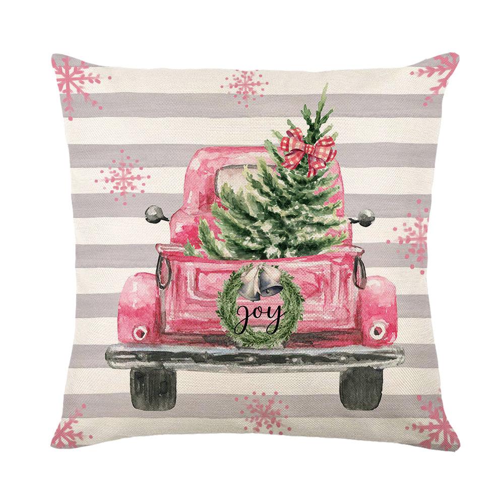 Christmas Linen Pillow Cover Santa Sofa Pillow Holiday Printed Pillow Cover