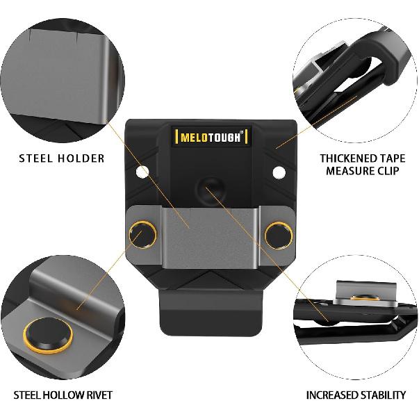 Держатель рулетки MELOTOUGH, Зажим для рулетки на ремень, Чехол для рулетки, Зажим для инструмента на ремень, Держатель измерительной рулетки для ремня(черный)