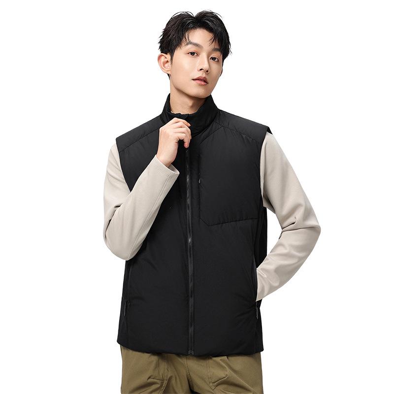 Men's High-Quality Double Zipper Outdoor Down Vest - Thickened Warm Sleeveless with Stand Collar.