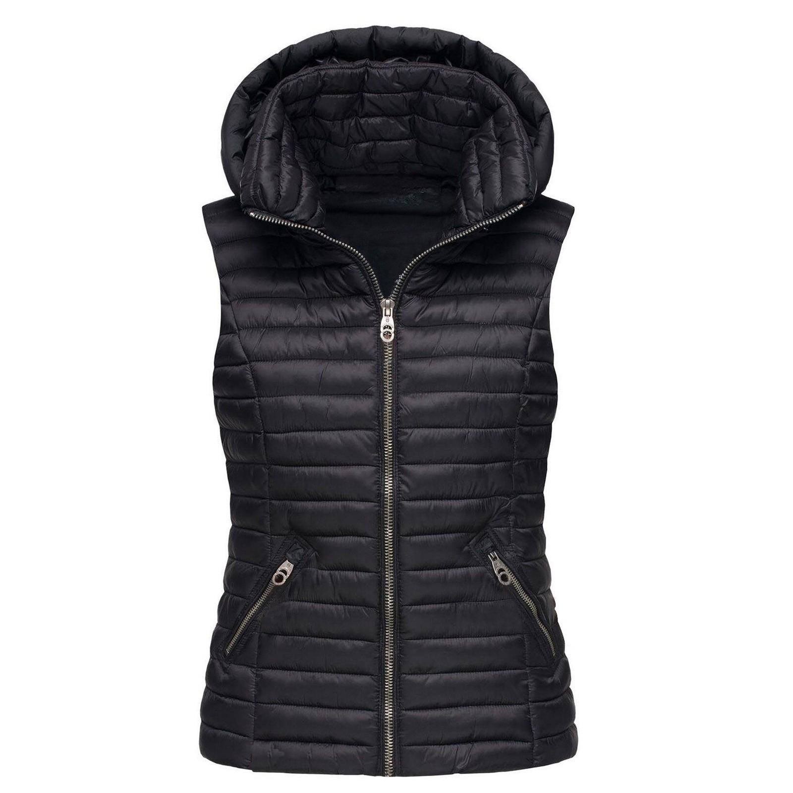 

Женская мода однотонная хлопковая жилетка на молнии без рукавов хлопковая куртка XXXXL чёрный