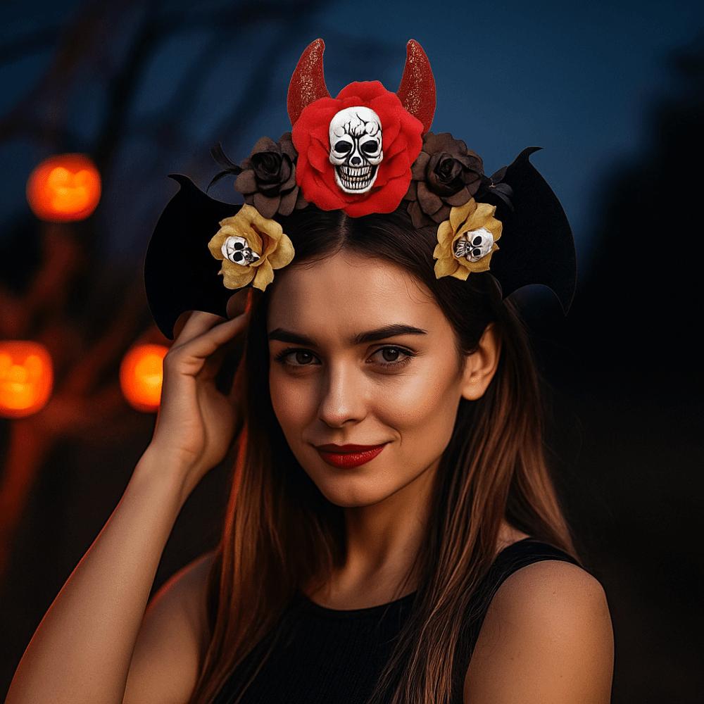 Simulation Flowers Halloween Skull Headband Dark Day of The Dead Hairband Festive Decorations