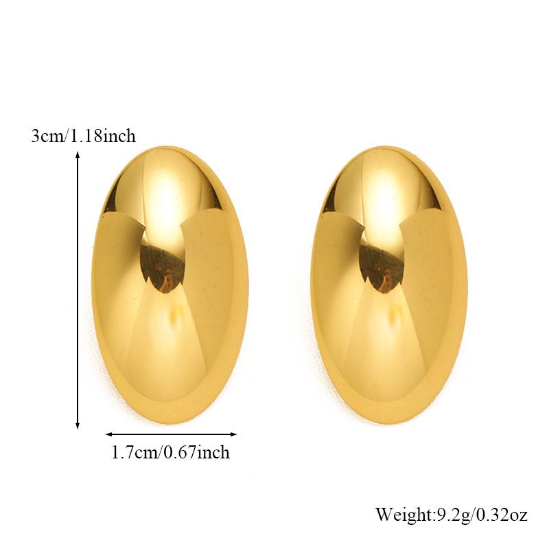 18K Gold-Plated Stainless Steel Oval Stud Earrings - Smooth, Non-Fading, High-End Feel