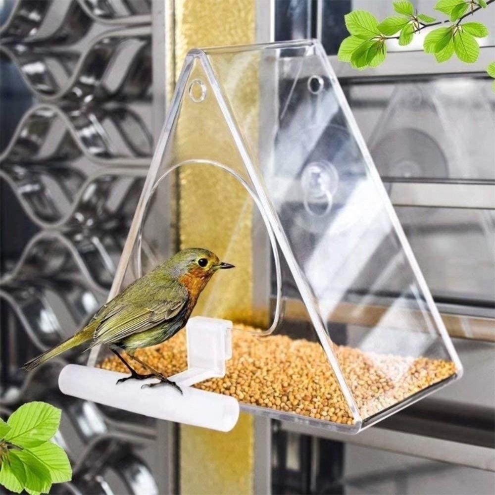 Waterproof Hanging Acrylic Bird Feeder Large Capacity Strong Suction Cup Bird Feeding Station Transparent with Hook