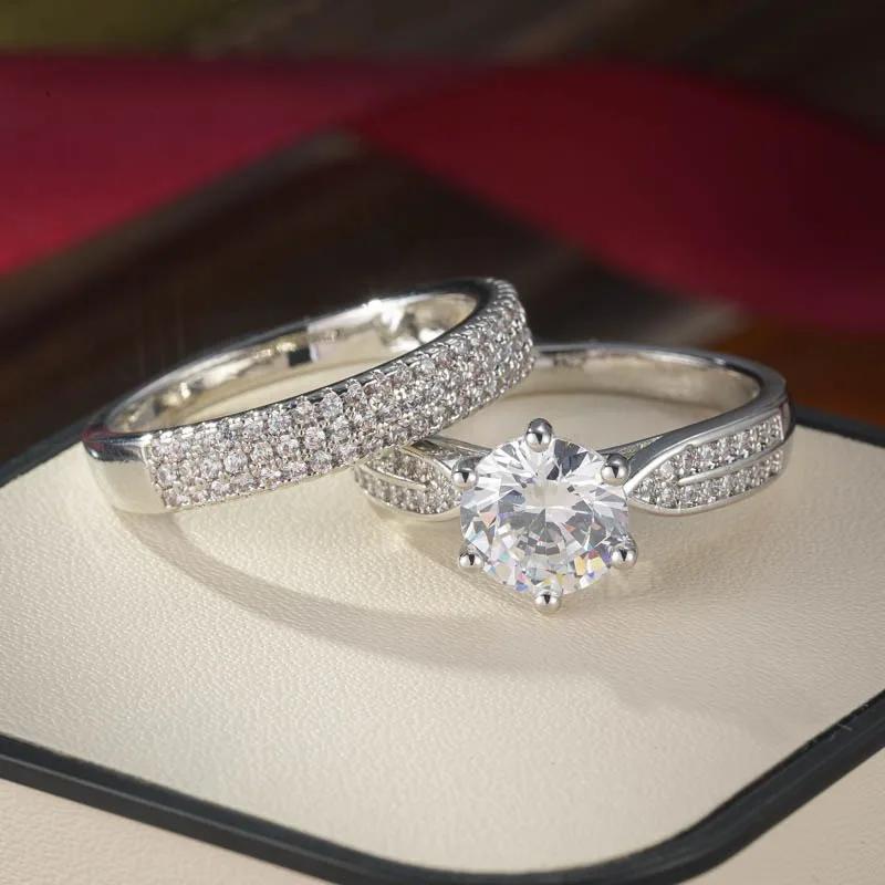 Classic Women Wedding Ring Inlaid CopperColor Cubic Zirconia Engagement Rings Set for Bride Jewelry New Anniversary Gifts