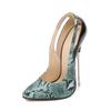 Metal heel snake pattern color matching pointed thin heel large size high heels