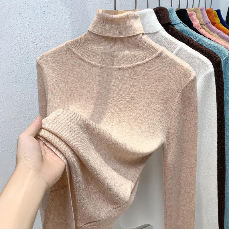 Knitted Bottoming Shirt Women's New Women's Clothing Temperament Turtleneck Pullover Elastic Inner Waist Top