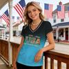 Women Casual V Neck Short Sleeve Pullover T Shirt Gradient Print USA Independence Day Graphic Top