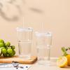 2-częściowy zestaw kubków na wodę o dużej pojemności 600 ml/21 oz, nowy damski letni szklany kubek z pokrywką i słomką, szklany kubek w pionowe paski