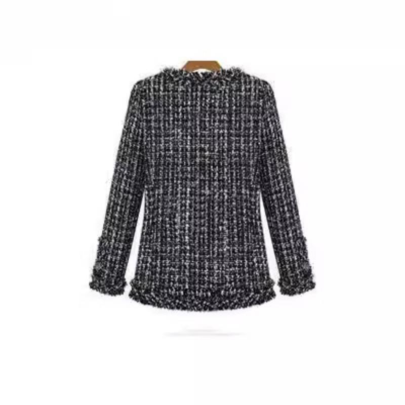 Xiaoxiangfeng Same Style Autumn and Winter Short Jacket Black and White Plaid Women's Large Size Slim-fit Fit