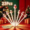 23 Pcs Christmas Cartoon Ballpoint Pen,Snowman With Red Scarf & Buttons Decor Topper, Black Ink Signature Pen, Daily Note-Taking, Desktop Decor,