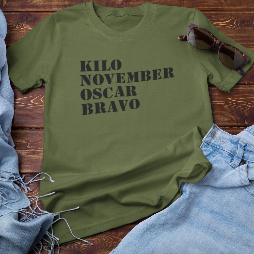KILO NOVEMBER OSCAR BRAVO T-SHIRT (rude funny offensive army phonetics knob) Unisex T-Shirt L