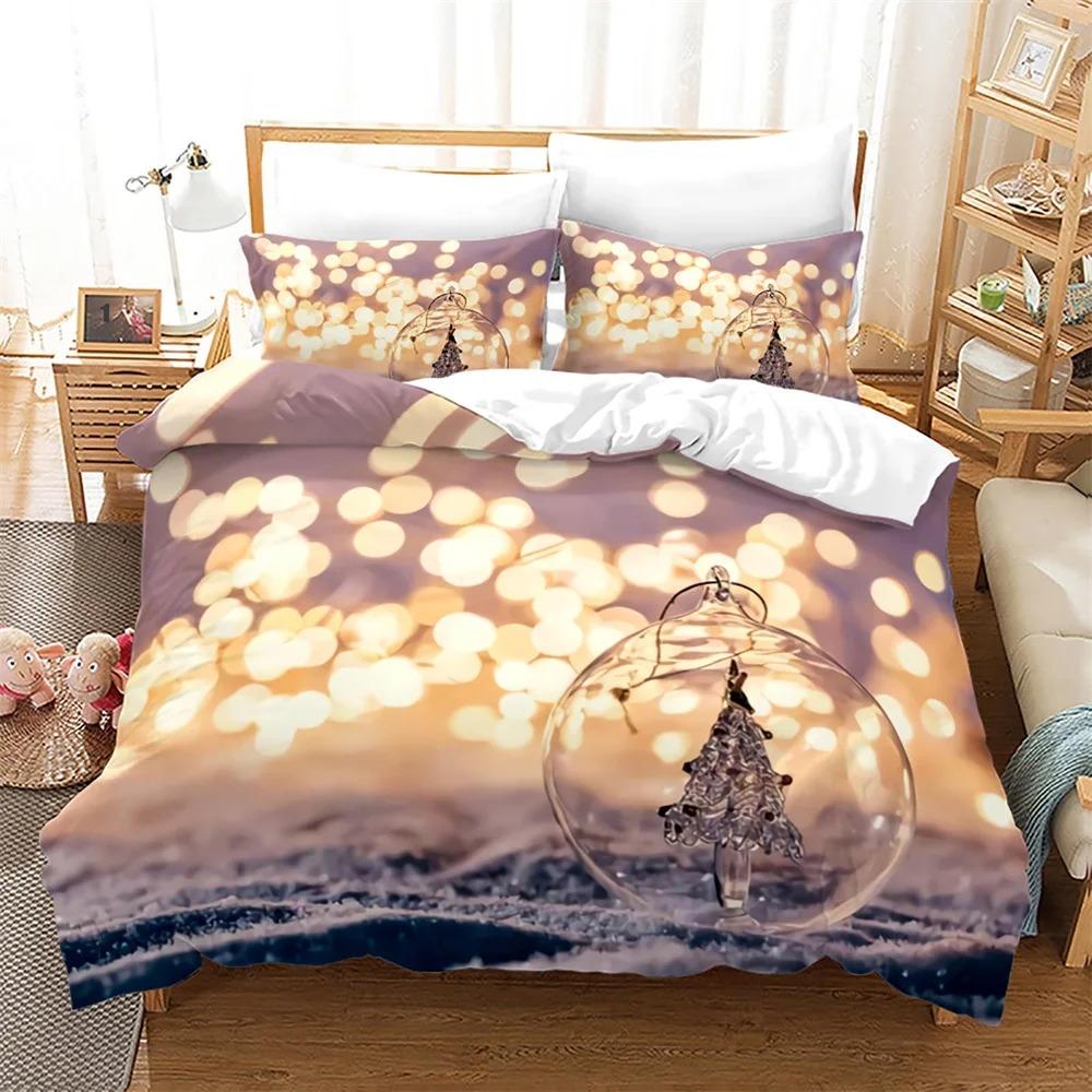 Christmas Duvet Cover Set King Queen Full Size Winter Theme Snowman Pattern Polyester Comforter Cover For Child Festival Gift
