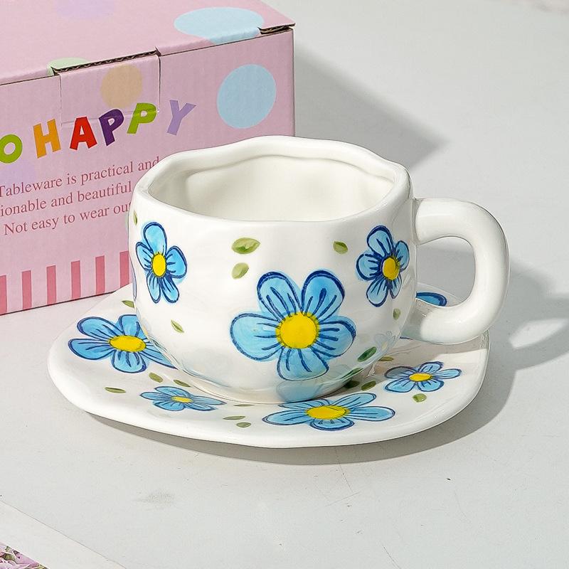 Creative Cute Flower Ceramic Coffee Mug Simple Couple Mug Exquisite Afternoon Tea Dessert Cup Office Mug Birthday Gift Art Decor