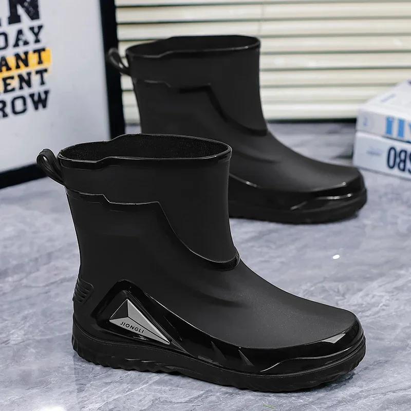 

Модные мужские резиновые сапоги, нескользящие поварские туфли, рабочая обувь, обувь для мойки автомобилей, дождевые сапоги, модные износостойкие нескользящие усиленные водонепроницаемые сапоги 44 чёрный